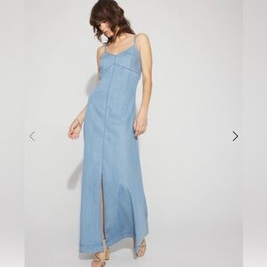NWT - WHBM stretchy Light Blue, lightweight denim Maxi Dress, size 4, brand new